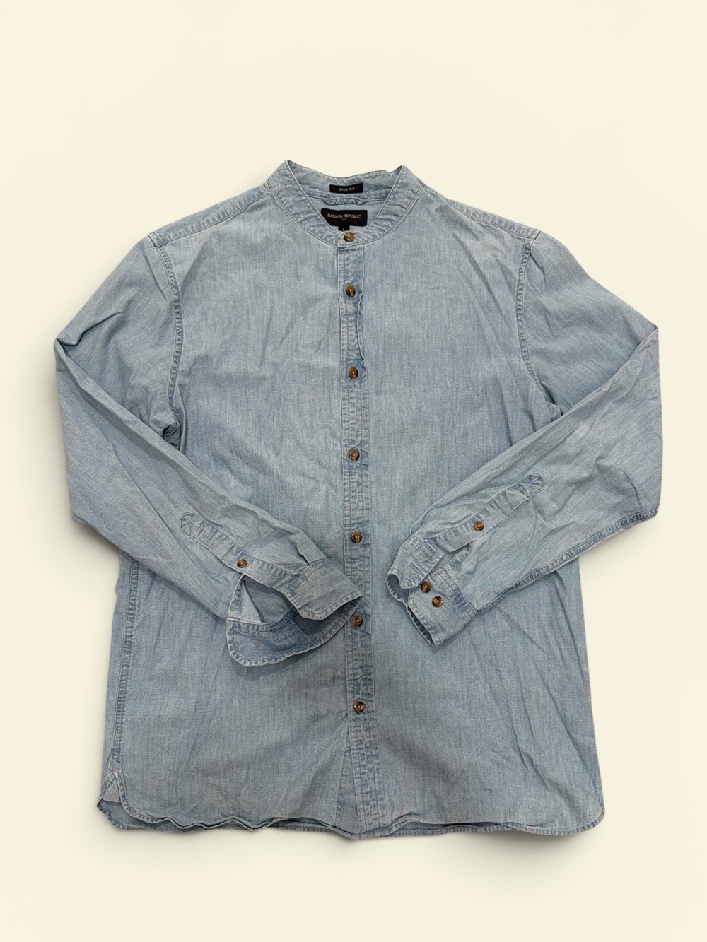 BR Factory Mandarin Collar Denim Button Down